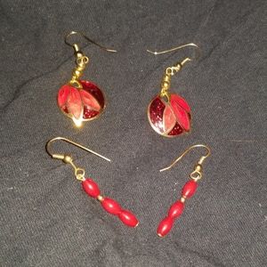 2 Pairs of Red Earrings